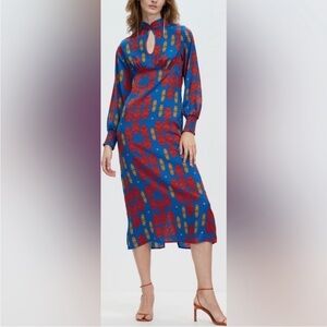 Never Fully Dressed Taylor Heart Print Blouson-Sleeve Midi Dress, sz US 4